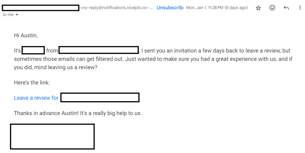 email asking for a google review