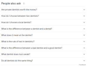 dentistry related people also ask Google SERP