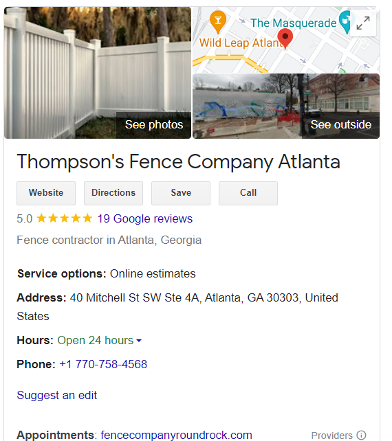 fence company google my business page