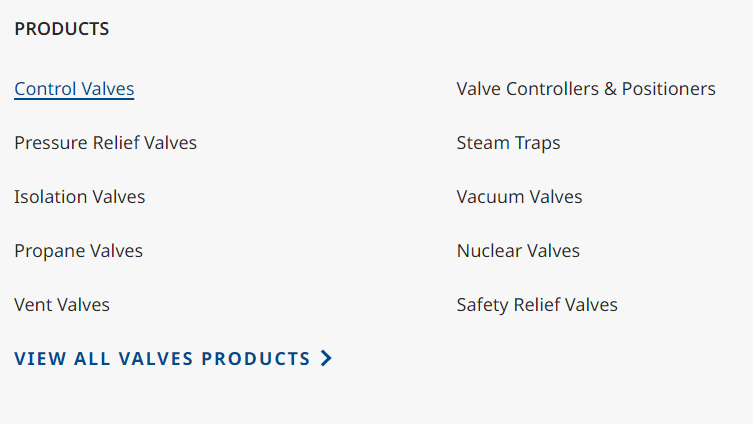industrial valve product pages