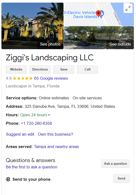 landscaping google my business example