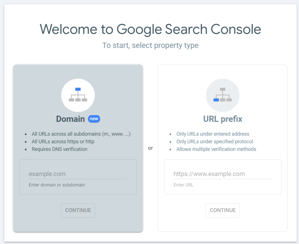 google search console welcome page