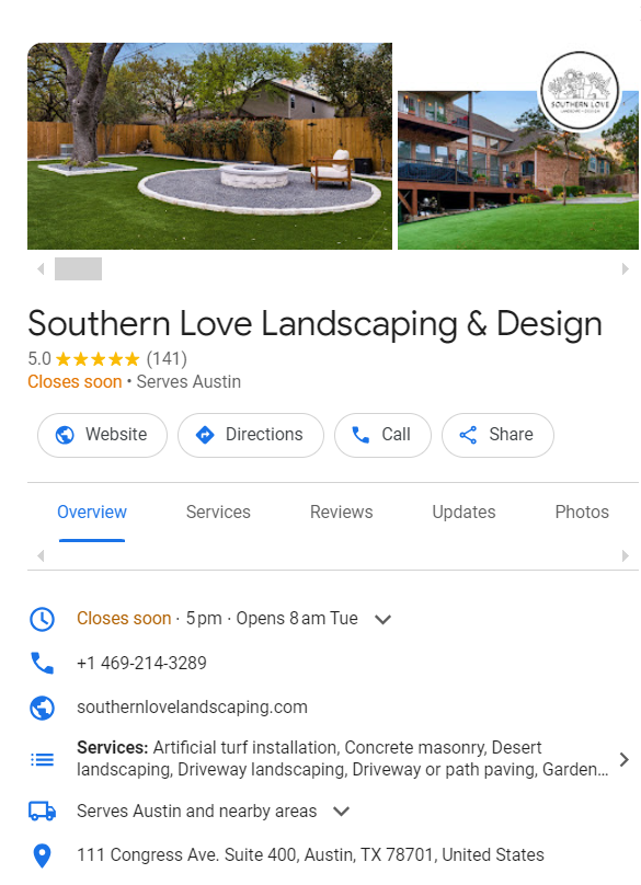 landscaping gmb page