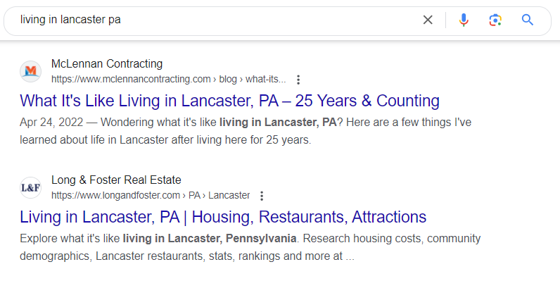 living in lancaster google search results