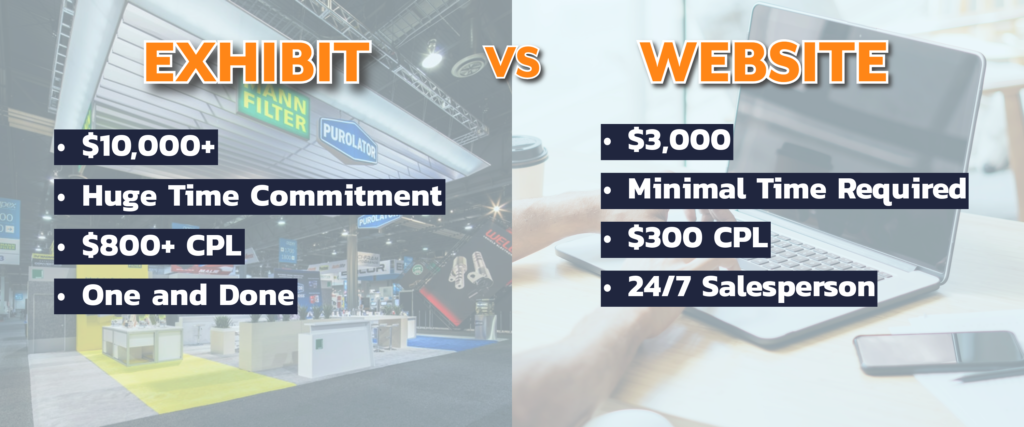 trade show exhibit versus website graphic